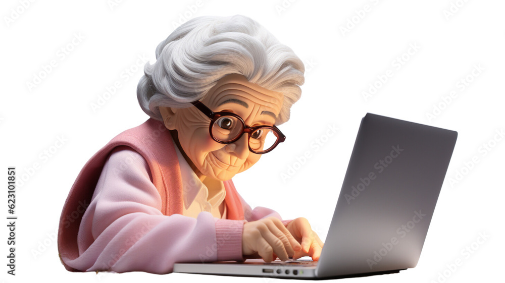 elderly woman operating pc Generative AI elderly woman operating pc Generative AI
