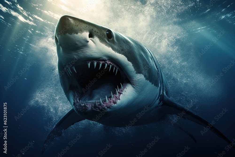 Obraz premium A ferocious great white shark attacks. Great for posters, wildlife stories, book covers and more.