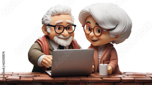 elderly couple operating pc Generative AI