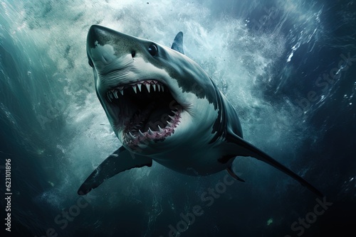 A ferocious great white shark attacks. Great for posters  wildlife stories  book covers and more.