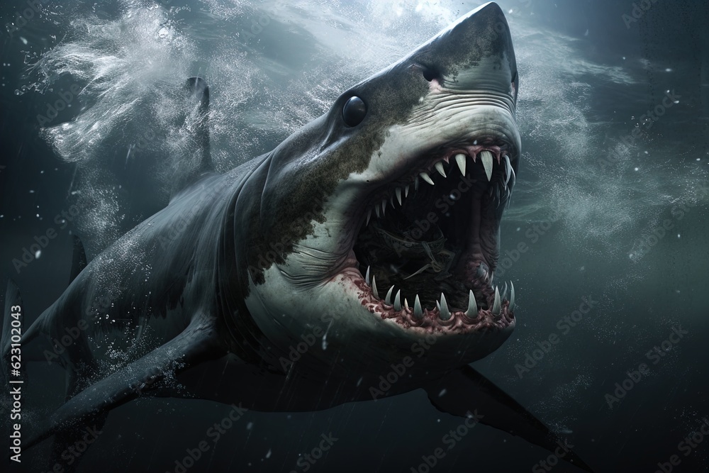 Obraz premium A ferocious great white shark attacks. Great for posters, wildlife stories, book covers and more.
