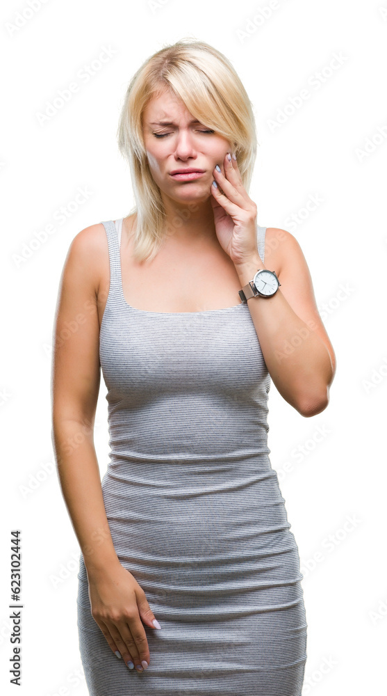Young beautiful blonde woman over isolated background touching mouth with hand with painful expression because of toothache or dental illness on teeth. Dentist concept. Young beautiful blonde woman over isolated background touching mouth with hand with painful expression because of toothache or dental illness on teeth. Dentist concept.
