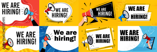 We are hiring megaphone. Vector illustration.