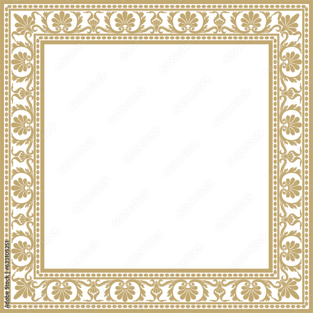 Vector gold square classic renaissance ornament. Endless european border, revival style frame.. Vector gold square classic renaissance ornament. Endless european border, revival style frame..