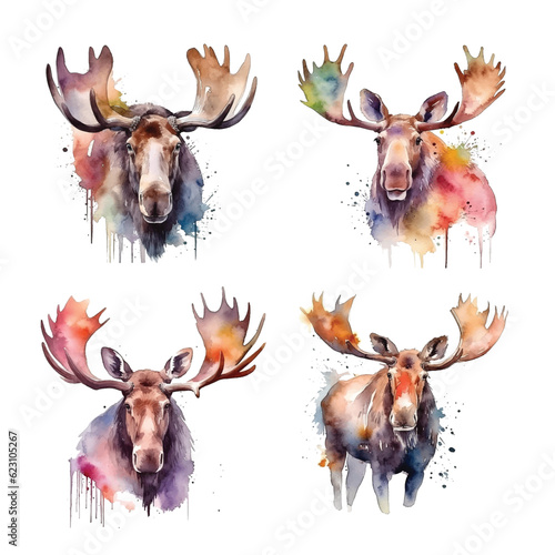 Moose watercolor hand painted collection