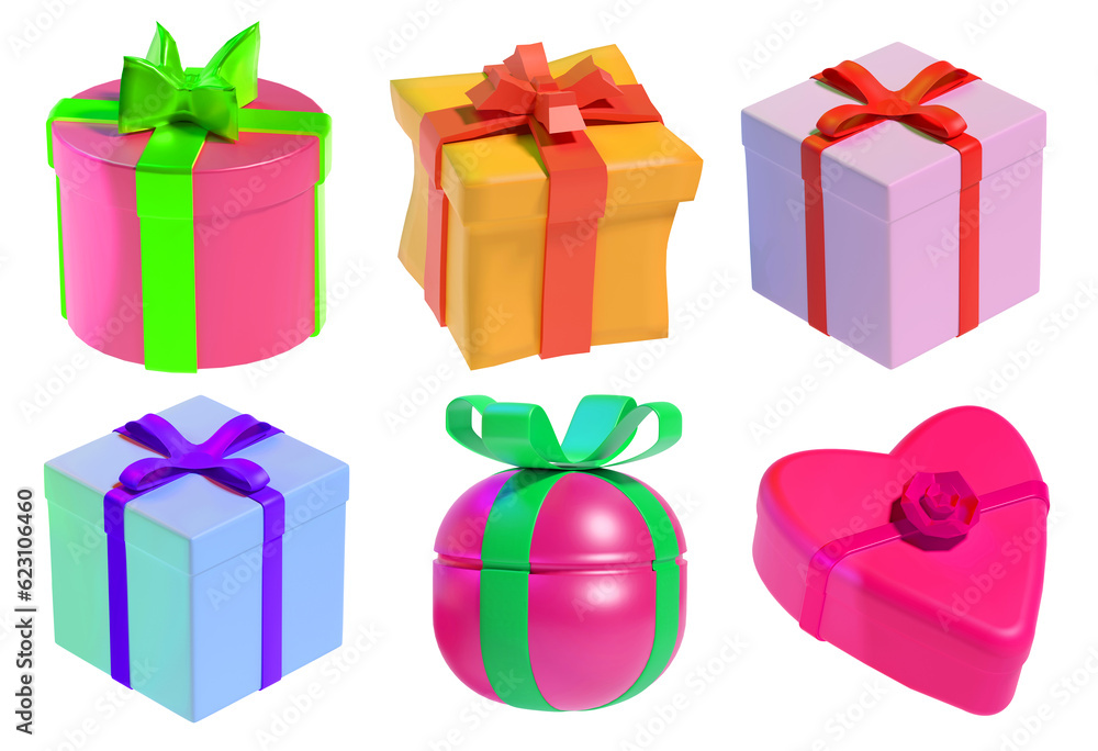 Color 3d gift boxes with bright ribbons. Color 3d gift boxes with bright ribbons.