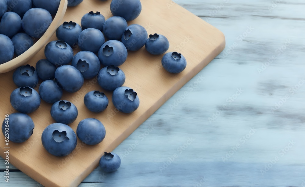 Blueberries on wooden background, generative ai Blueberries on wooden background, generative ai