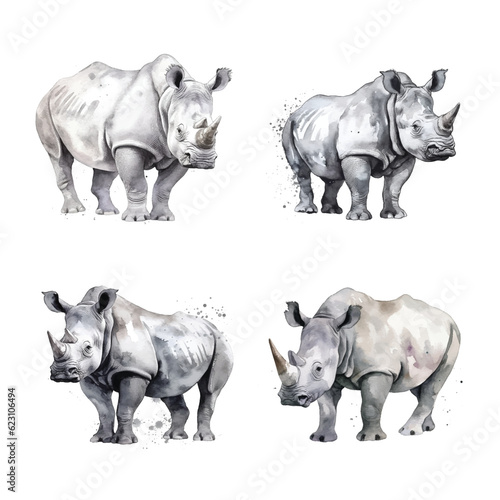 Rhinoceros watercolor hand paint collection