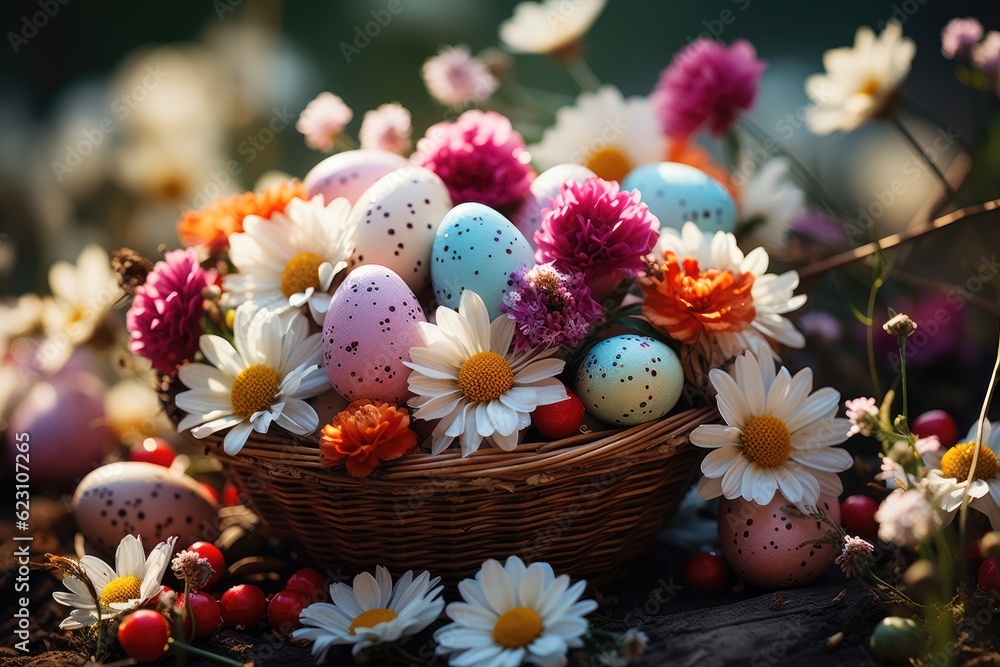 Happy Easter. Easter decoration background. Generative AI Happy Easter. Easter decoration background. Generative AI