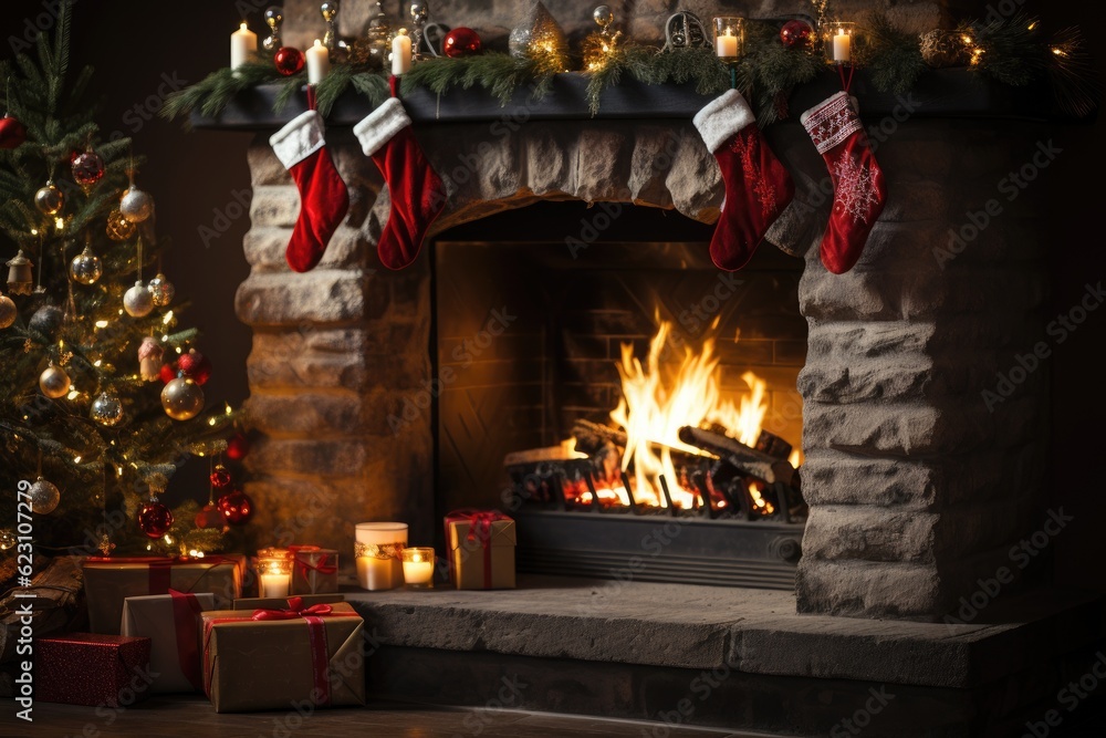 Christmas decoration at home. Generative AI Christmas decoration at home. Generative AI