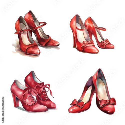 Red shoes vintage watercolor