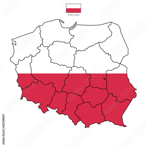 Poland map background with states. Poland map isolated on white background with flag. Vector illustration map europe
