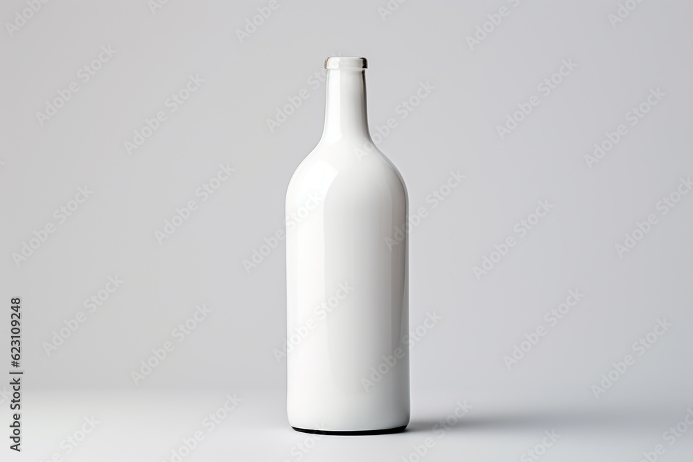 Simple glass bottle on a gray background. Generative AI Simple glass bottle on a gray background. Generative AI