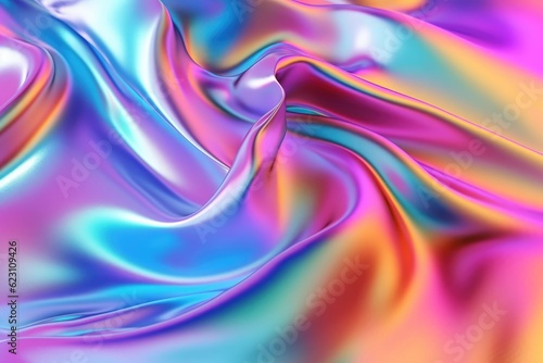 Holographic iridescent satin foil background.  AI Generative