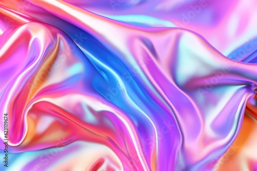 Holographic iridescent satin foil background. AI Generative