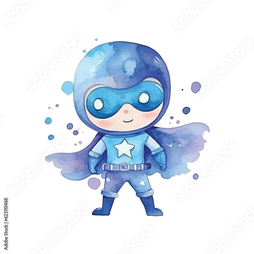 Superhero watercolor hand painted ilustration.