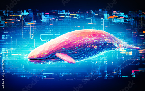 biological systems or science research and big data information technology with whale fish or marine life.digital field stream.generative ai images
