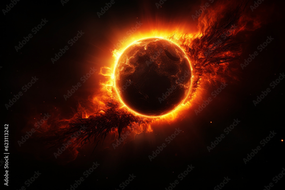 Solar eclipse in space. Generative AI
