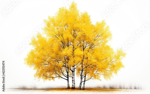 Yellow Birch tree without shadows isolated on clear white background