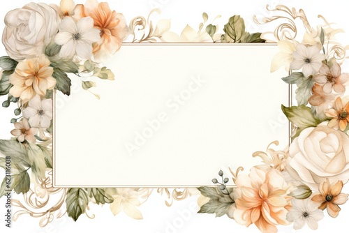 Vintage Luxury wedding invitation card template. template, Water Color Pastel Flower and bloom, Wedding decorative perfect rectangle frame border with gold line art, leaves branches, foliage. Elegant 