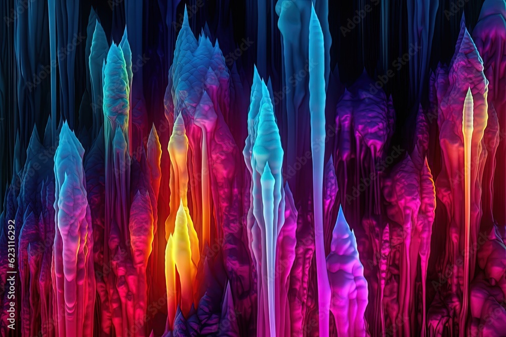 Neon ice crystals as abstract 3d geometry background illustration. Generative ai Neon ice crystals as abstract 3d geometry background illustration. Generative ai