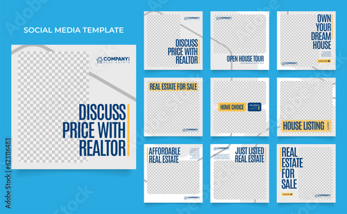 social media template banner house architecture service promotion. fully editable instagram and facebook square post frame puzzle organic sale poster