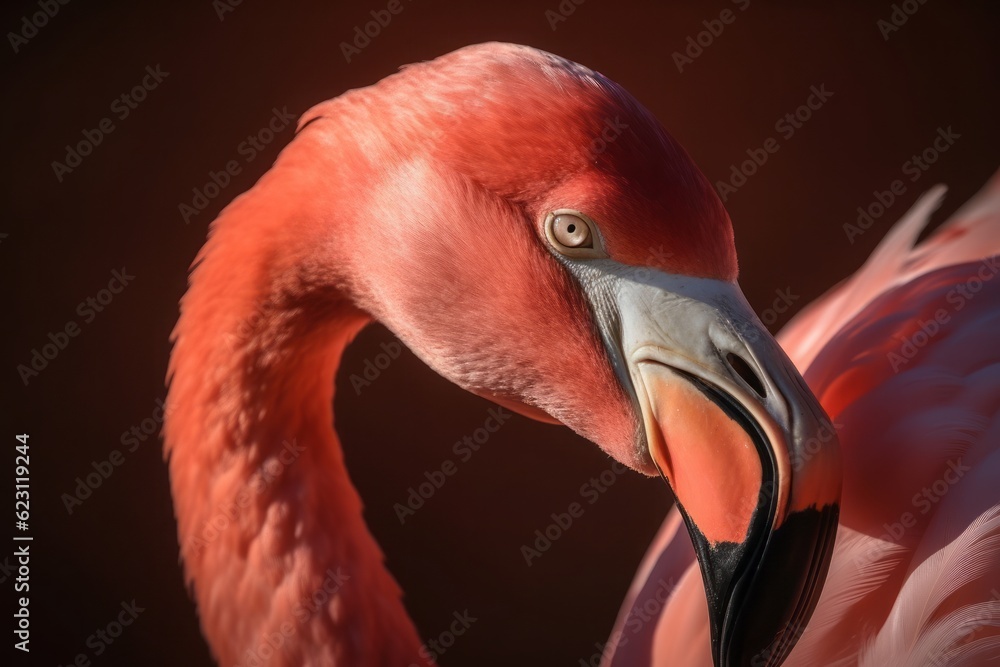 pink flamingo in front of pink wall, Standing Pink Flamingo on a Light