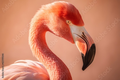 pink flamingo in front of pink wall, Standing Pink Flamingo on a Light Pink Background, Enveloped in Natural Shadow and Bathed in Soft Natural Light, Showcasing Exquisite Detail