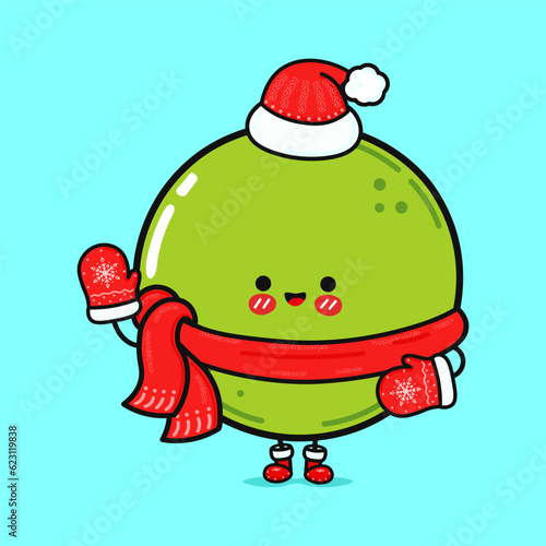 Smiling happy Peas and christmas. Vector flat cartoon character illustration icon design. Isolated on blue background