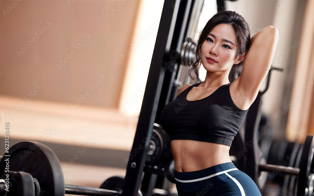 healthy middle aged lady woman in sport wear at gym, generative AI healthy middle aged lady woman in sport wear at gym, generative AI
