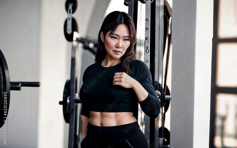 healthy middle aged lady woman in sport wear at gym, generative AI healthy middle aged lady woman in sport wear at gym, generative AI