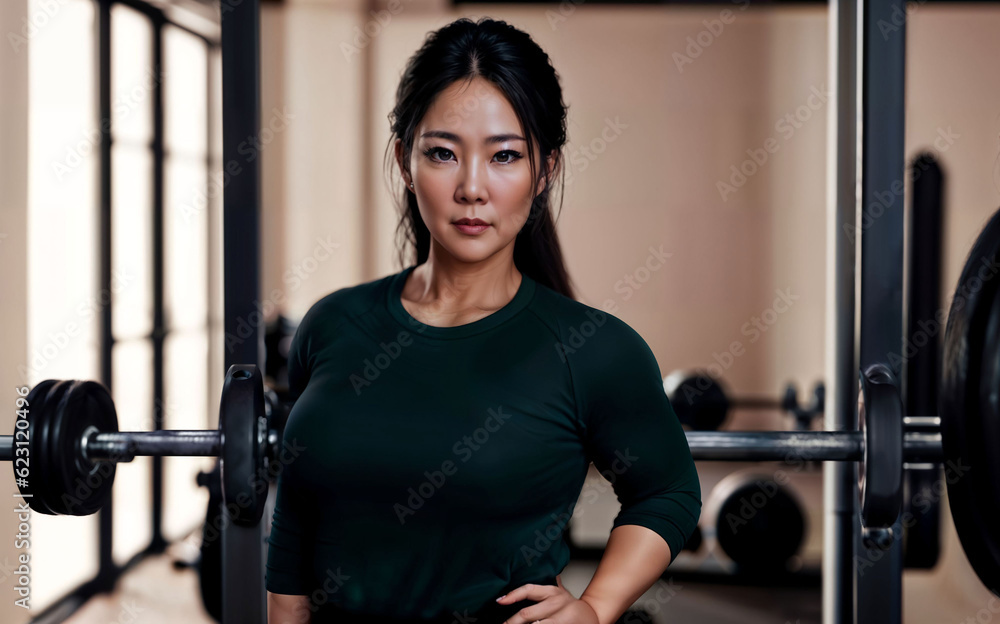 Obraz premium healthy middle aged lady woman in sport wear at gym, generative AI