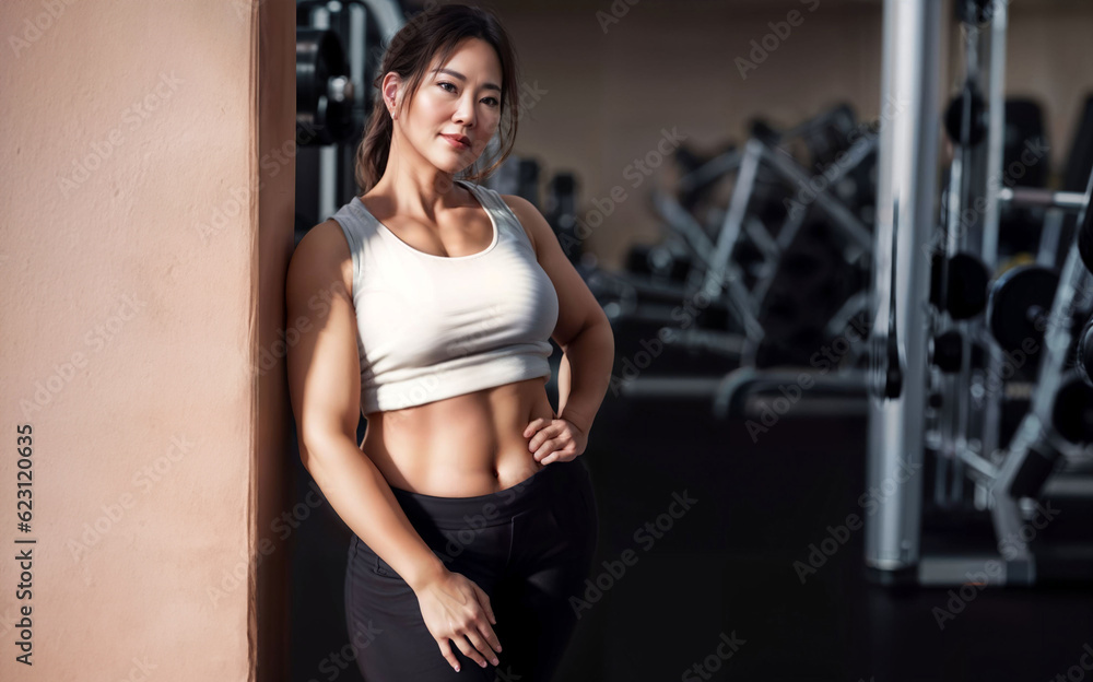 healthy middle aged lady woman in sport wear at gym, generative AI healthy middle aged lady woman in sport wear at gym, generative AI