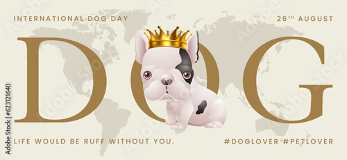 Classic dog collection with crown, International Dog Day, print, artwork, doodle, social media post and story post, banner, post card, invitation card, t-shirt print, vector illustration (Vector)