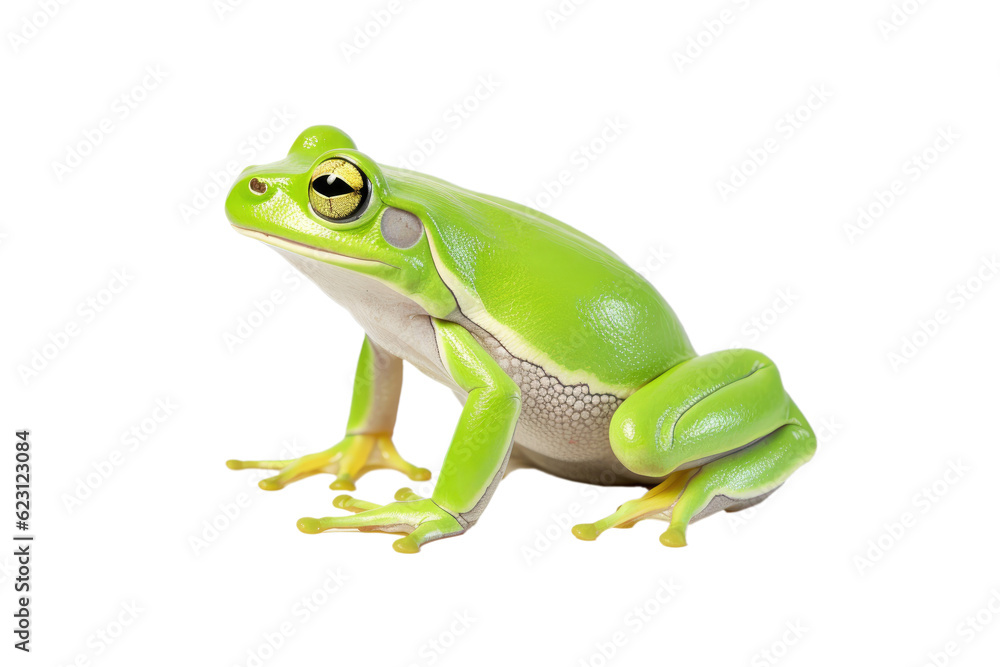 Obraz premium A green tree frog, isolated, white background, generative ai
