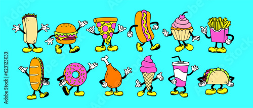 Vector Cartoon Funny Fast Food Characters Mascots Set Isolated
