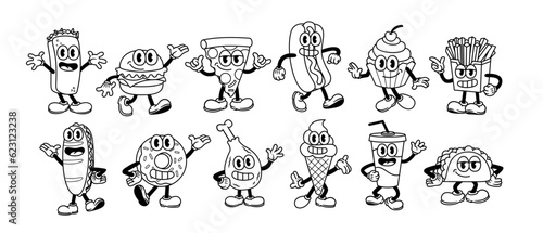 Vector Cartoon Funny Fast Food Characters Mascots Set Isolated
