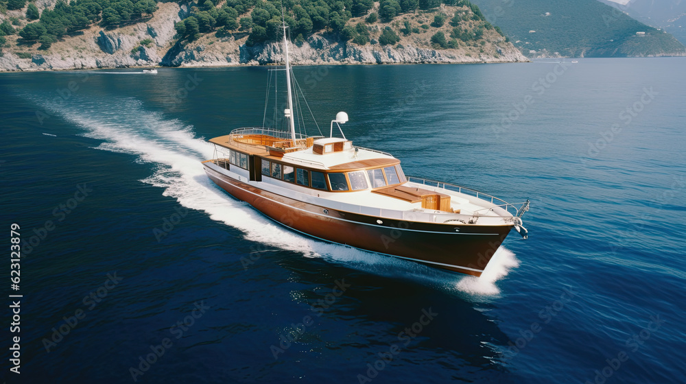 Luxury, vintage speed boat in mediterranian sea