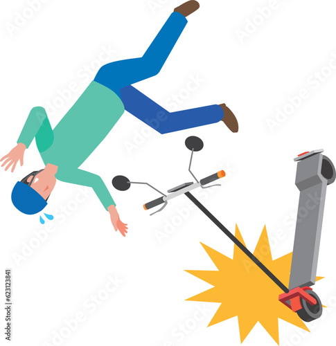 キックボードで転倒する男性