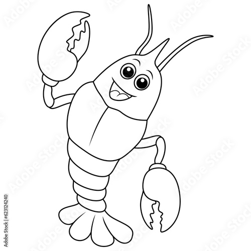 Illustration of Cute shrimp waving cartoon line art