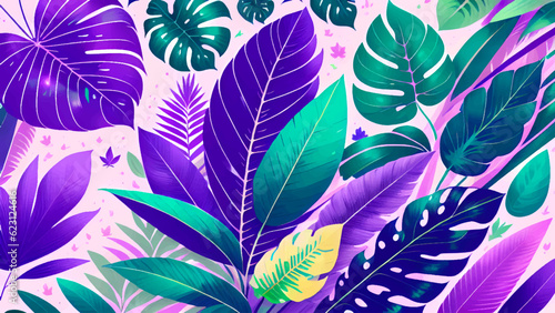 Design banner frame flower Spring background with beautiful. flower background for design. Colorful background with tropical plants by generative AI