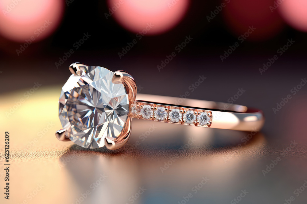 gold solitaire engagement diamond ring. Generative AI gold solitaire engagement diamond ring. Generative AI