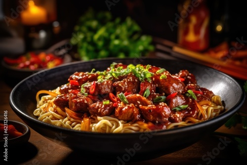 asian noodles with beef. Generative ai