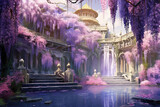 illustration beautiful wisteria flower blossom at ancient palace garden yard