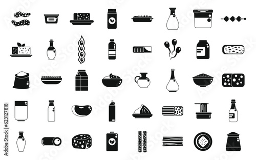Soy food icons set simple vector. Drink food. Cook plant