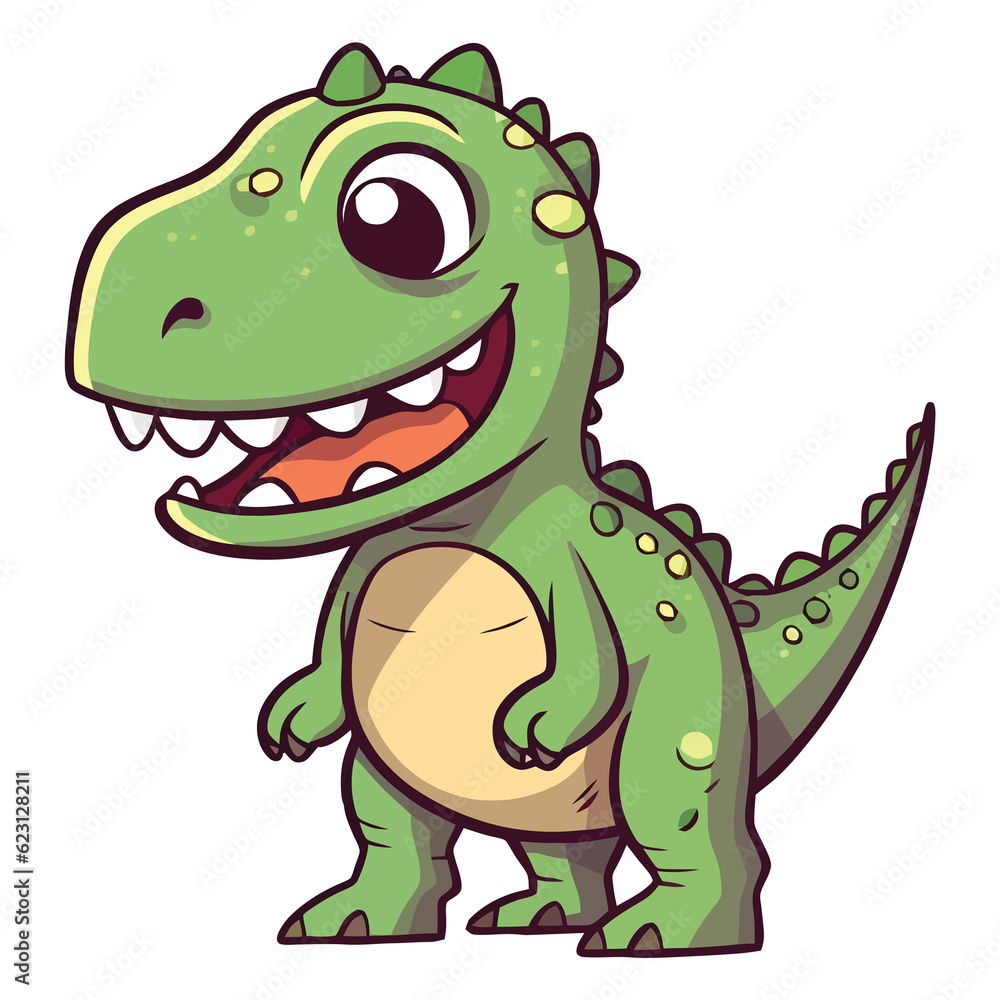 Fototapeta premium Whimsical T-Rex: Cute and Quirky 2D Illustration of a Tyrannosaurus Rex