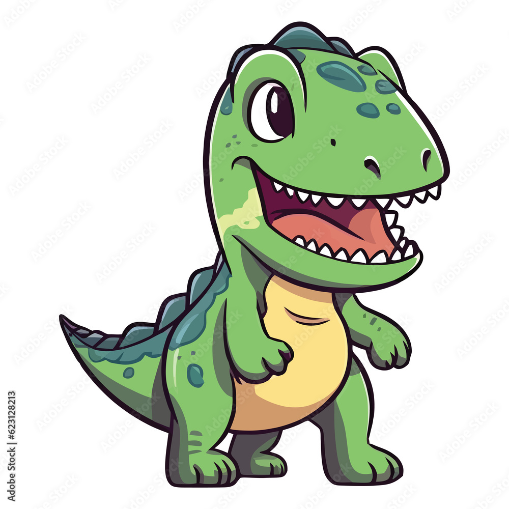 Fototapeta premium Whimsical T-Rex: Cute and Quirky 2D Illustration of a Tyrannosaurus Rex