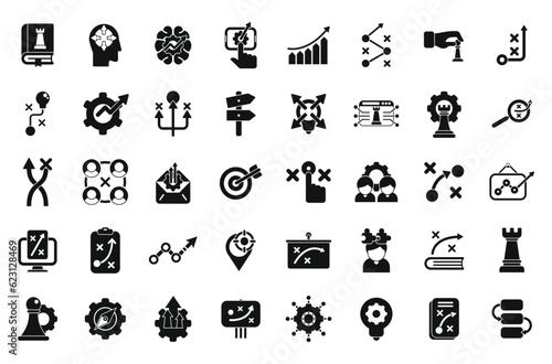 Tactical advantage icons set simple vector. Business chance. Cost profit