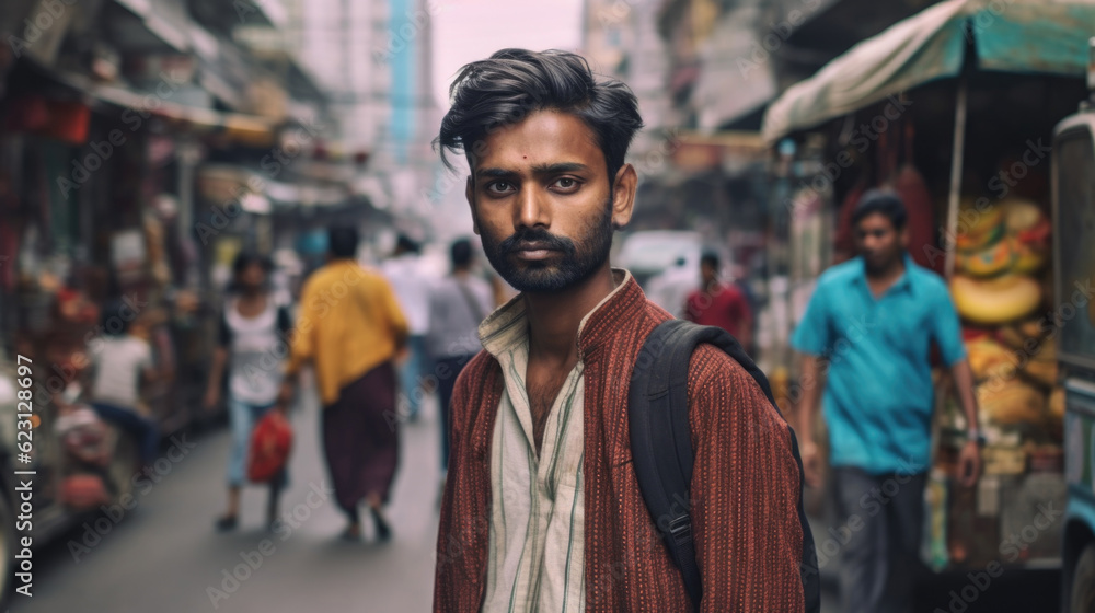 portrait of a young Indian man with a confident gaze, embodying the grace and richness of his cultural heritage. AI generated