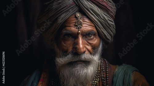 Expressive portrait of an Indian man, his gaze reflecting a blend of strength, intellect, and cultural diversity. AI generated
